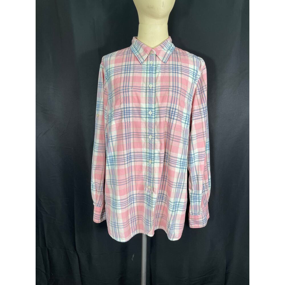 Lauren Jeans Co. Ralph Lauren LRL, Button Up Pink Plaid Cotton Top, XL,